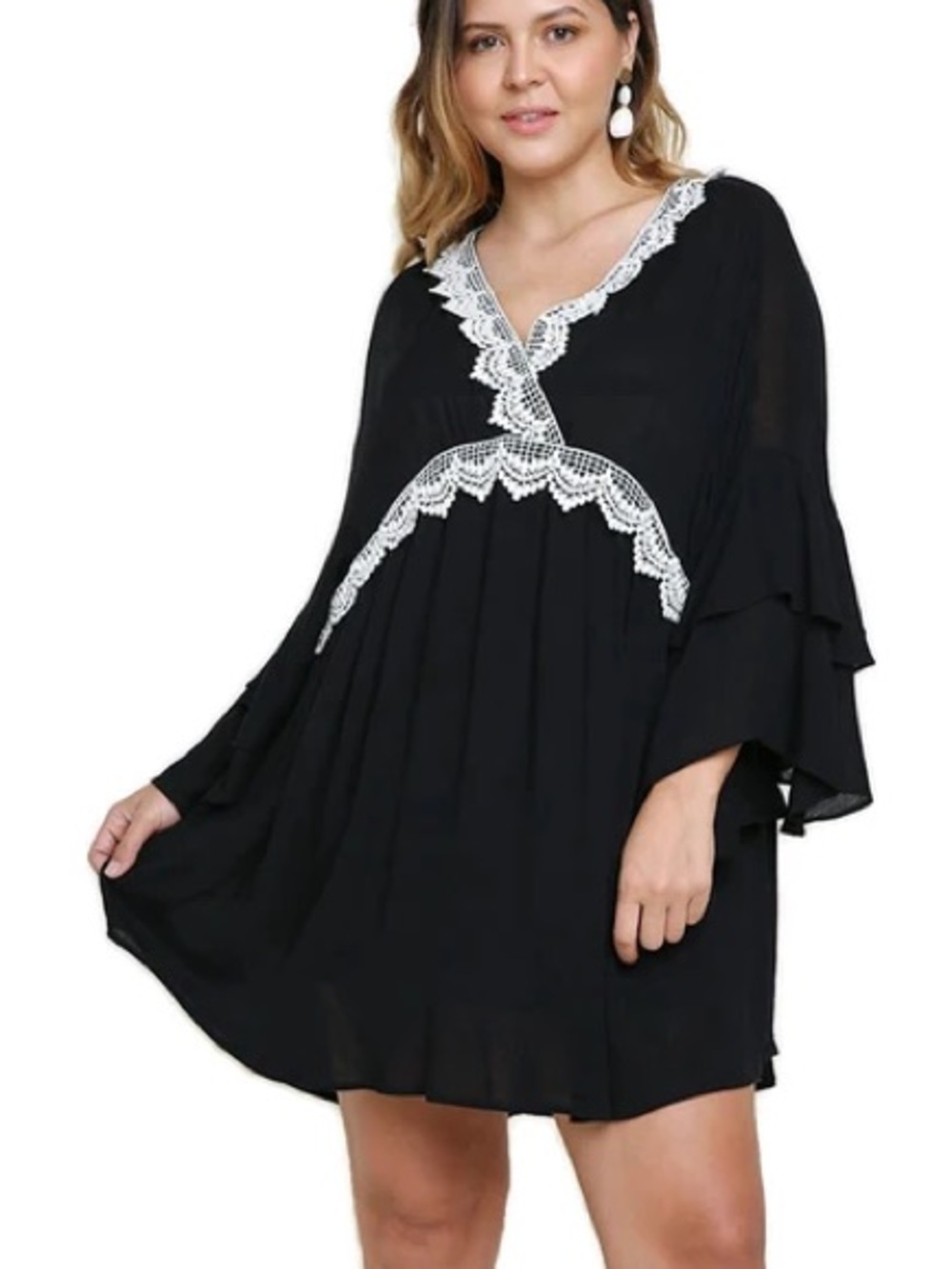 Umgee Black Mini Dress with Cream Lace Trim